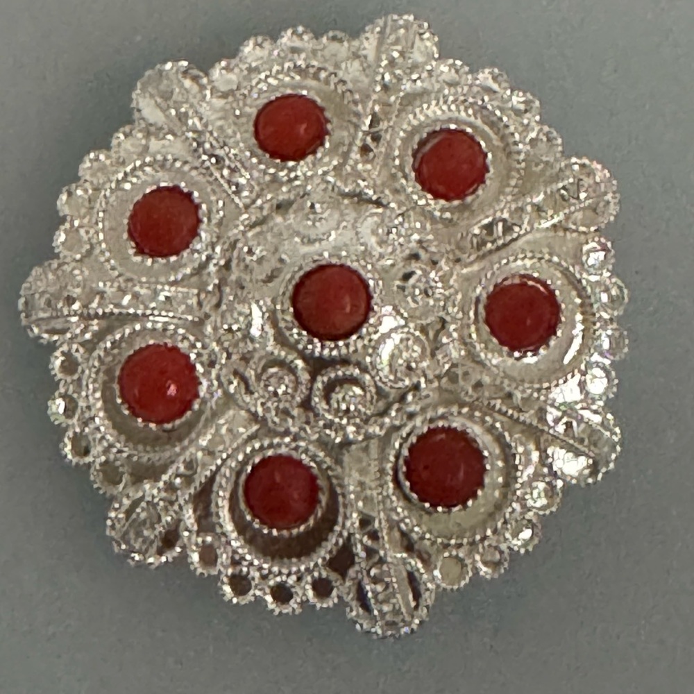 Elegant 925 silver Coral pendant and brooch